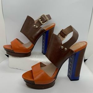 Vince Camuto Brown, Blue & Orange Platform Heels sz 7.5